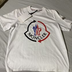 White Moncler T Shirt Logo Emboirdered