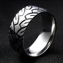 Men's 8mm Titanium Tire Tread Pattern Comfort-Fit Daily Wear Non-Faded Fashion Band 13