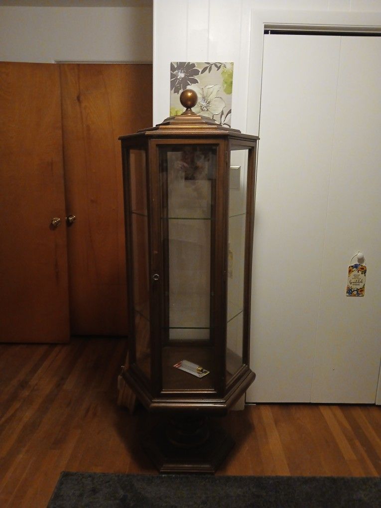 Antique Gold  Curio W/ Glass Shelves