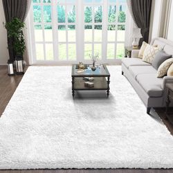 Open Box Ophanie 6x9 White Rugs for Living Room, Large Fluffy Shag Fuzzy Plush 