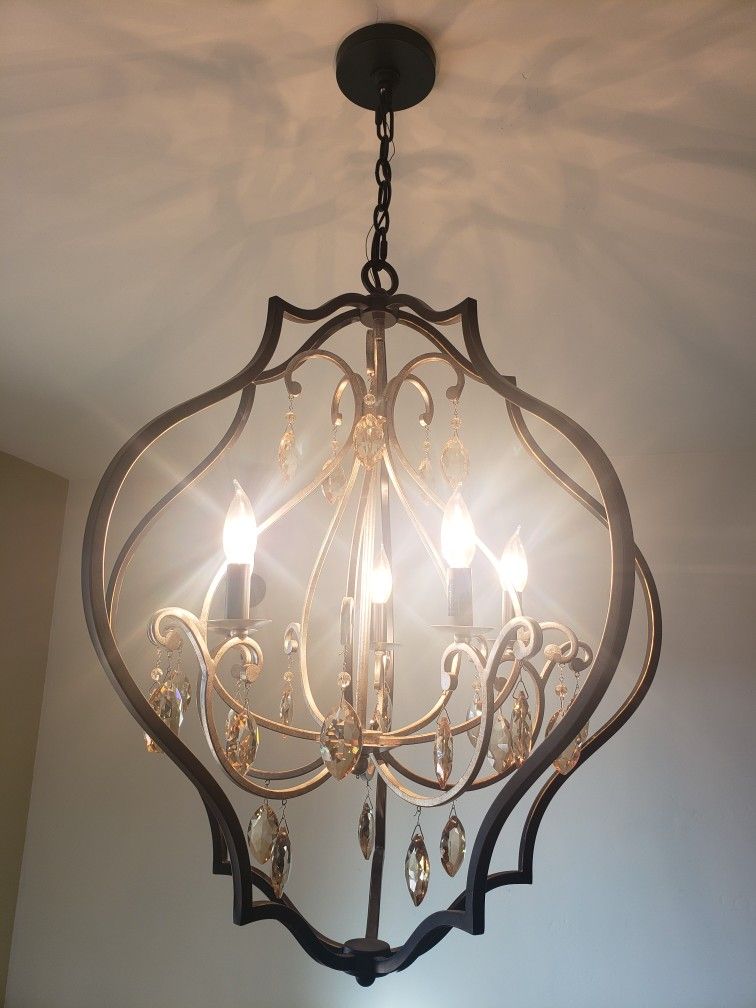 Barnes and Ivy Black Iron Silver Pendant Chandelier