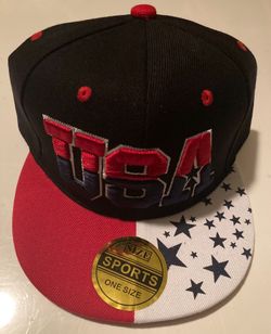 USA Red White and Blue Stars Flat Bill Baseball Hat Cap Adjustable Snapback Wool (New)