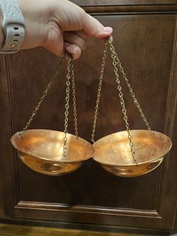 Set of 2 Copper Plant Holders / Hanging Bowls / Decor