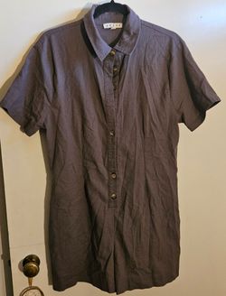 HYFVE Short Sleeve Button-Front Romper Charcoal Gray (L)