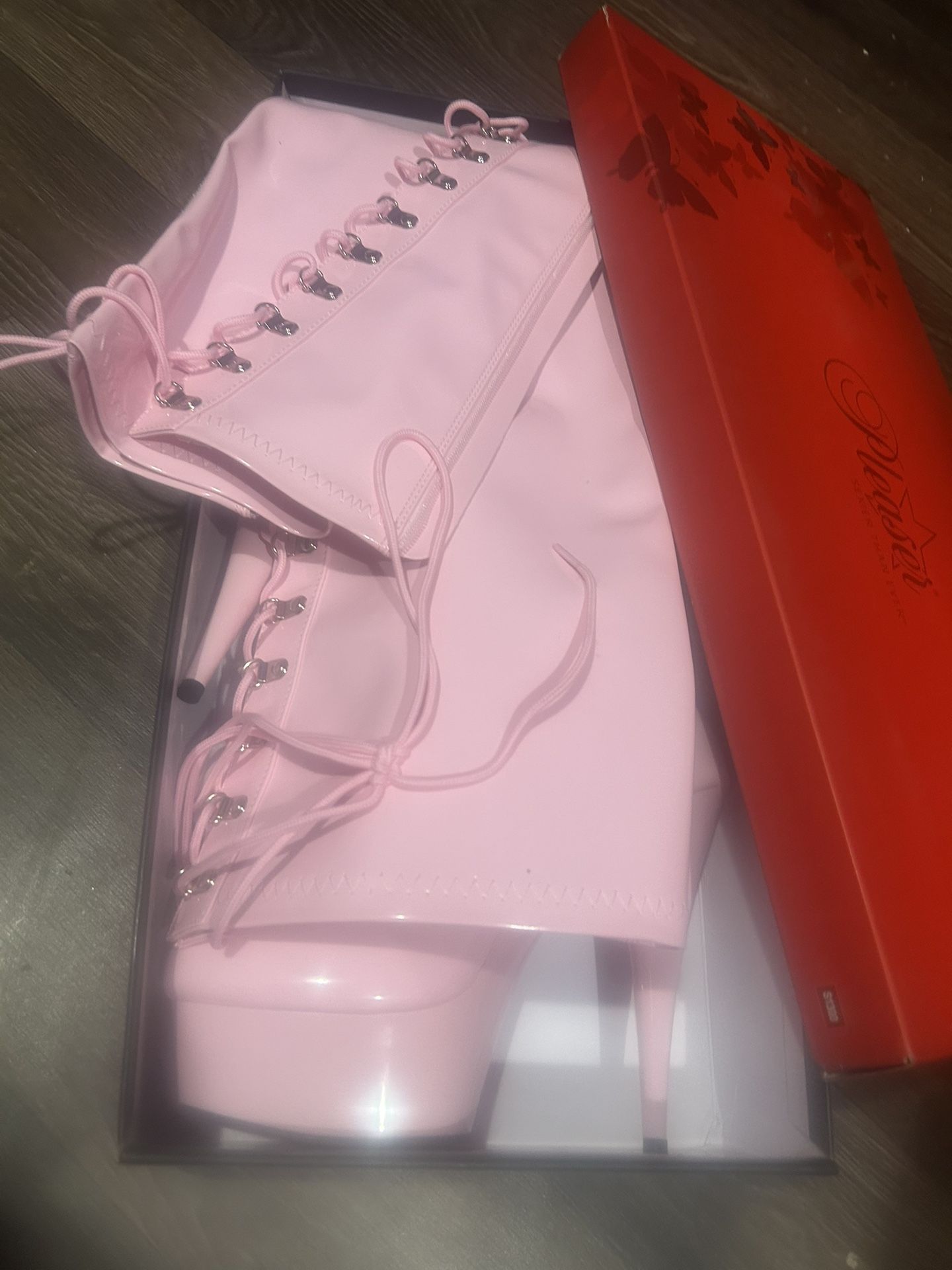 Pink Pleaser Heels Over The Knee