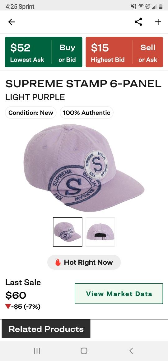 Supreme " Stamp 6-Panel " Strap Back Light Purple 