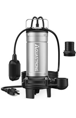 Aquastrong 1HP Sewage Pump 115V 5283GPH Sewage/Effluent Pump Stainless Steel, Cast Iron Impeller, 2 inch Discharge Sewage Sump Pump with Auto Float Sw