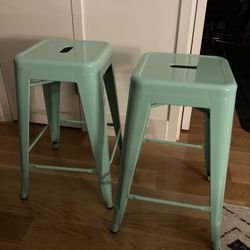 Two Green Bar Stools 