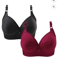 2pc Underwire Bras for Women Plus Size Compression Full Coverage T-shirt Bra Ladies Elder Comfy No Rims Seamless Bra Underwear