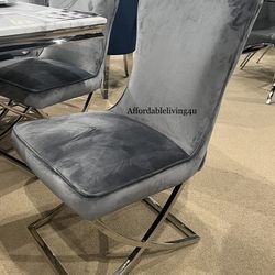 Grey Velvet Dining Chairs Set Of 2 Brand New In Box 