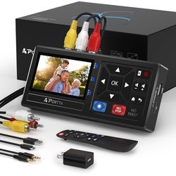 Portta VHS to Digital Converter, Video to Digital Recorder with Remote, Compatible with VHS, VCR, DVR, DVD, Hi8, Mini DV Players, Camcorder, Gaming Co