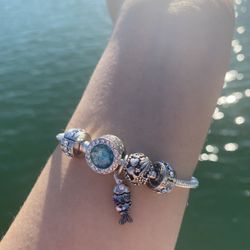 Pandora style ocean theme sea turtle dolphin bracelet 7.9"
