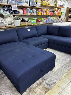 Navy blue Fabric U shaped Sectional sofa