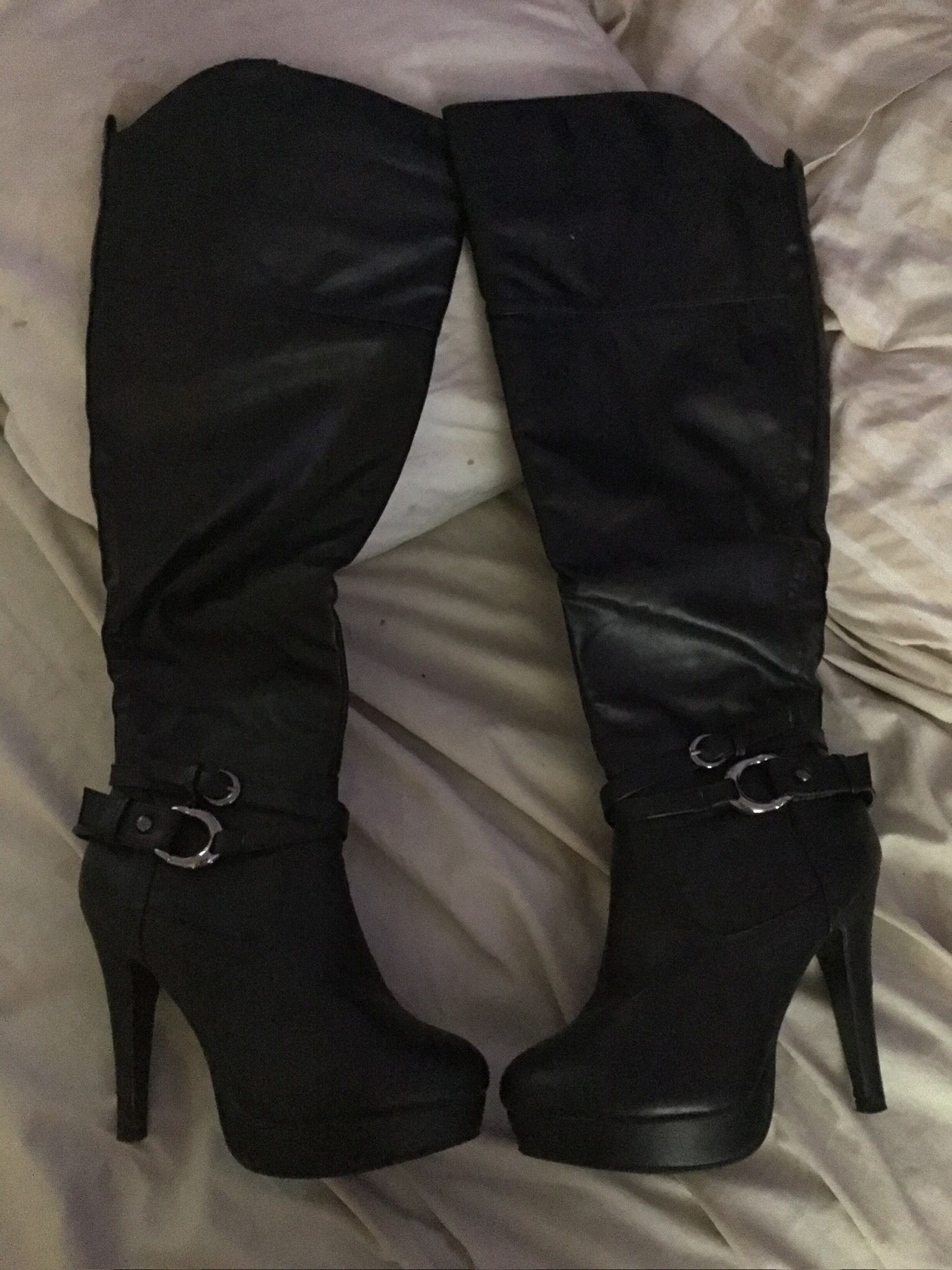 Sz 7.5 Moto Brand Thigh High Black Patent Leather Boots