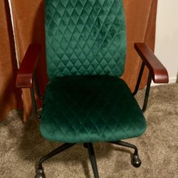 Velvet Rolling Swivel Adjustable Office Chair with Armrests and Copper Wheels