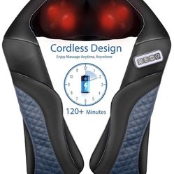 Cordless Rechargeable Back Neck Massager Shoulder Shiatsu Massage with 3D Nodes Bidirectional Rotation and Optional Heat Massage for Neck Shoulder Leg