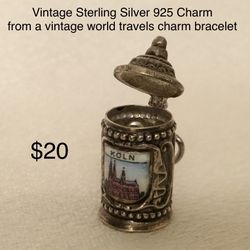 Vintage Sterling Silver 925 Beer Stein charm from a vintage world travels charm bracelet