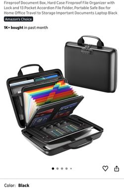 Portable Fireproof Document Hard Case - Black 