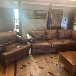3-Piece Genuine Leather Couch Set, Brown