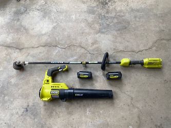 Ryobi 40V 15 in. Expand-It Cordless Battery Attachment Capable String Trimmer Weed eater and Ryobi 40V 110 MPH 525 CFM Cordless Battery Variable-Speed