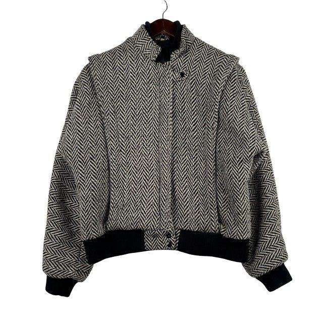 Vintage Wool Jacket Mens Large Knit Bomber Sherpa Lined Northbilt Black & White SZ Medium