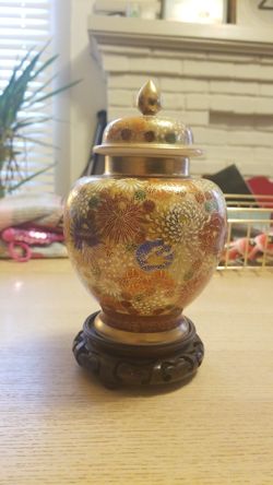 Small Antique Satsuma Vase with Stand