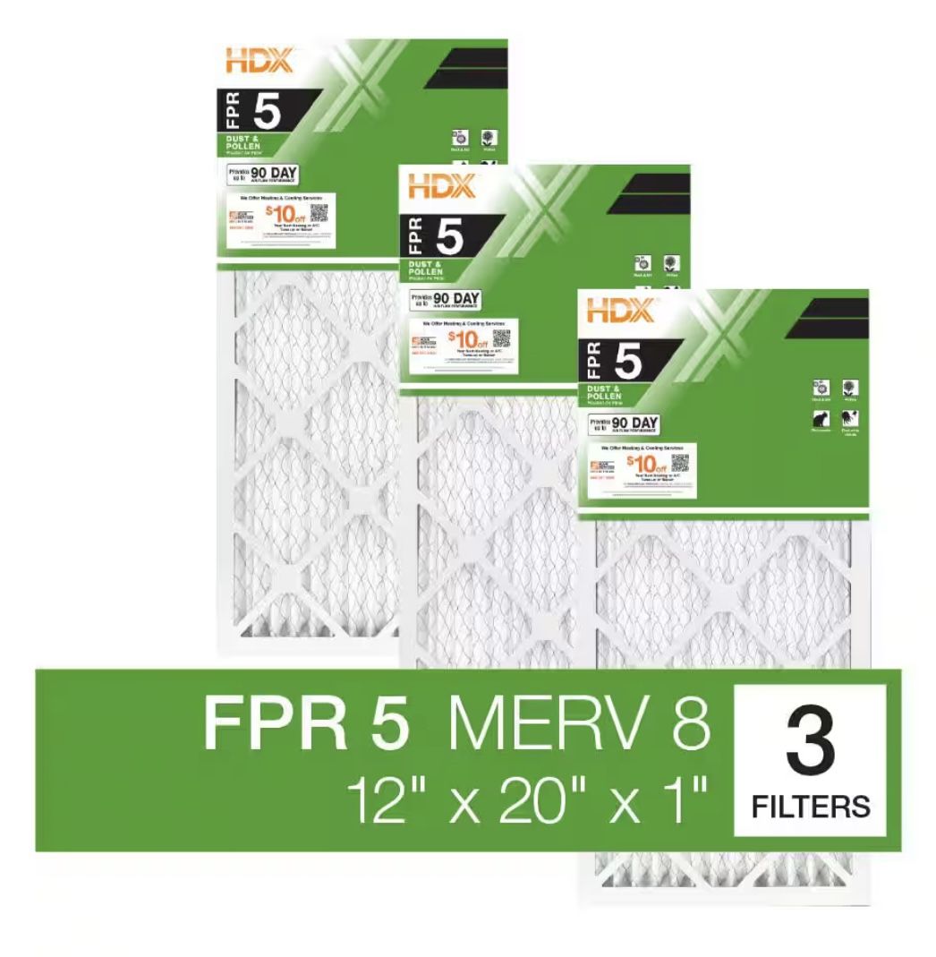 12 in. x 20 in. x 1 in. Standard Pleated Furnace Air Filter FPR 5, MERV 8 (3-Pack)