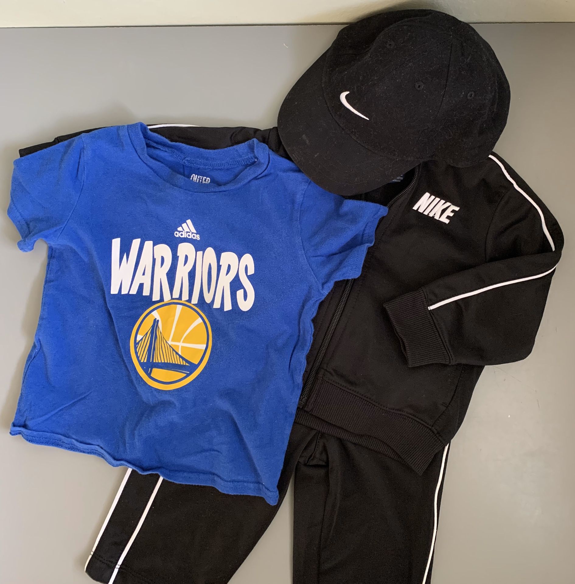 Nike Tracksuit & Baseball Cap with Warriors Tee-Shirt--12M
