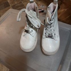 Girls White Iridescent Lace-Up Ankle Boots