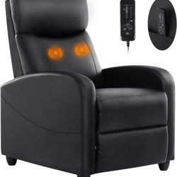 Recliner Chair for Adults, Massage PU Leather Small Recliner Home Theater Seating with Lumbar Support, Adjustable Modern Reclining Chair with Padded S