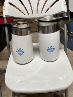 Vintage Corning Ware Blue Cornflower Coffee Percolators 9 & 10 Cup Lot of 2