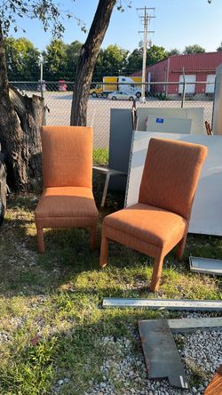 Set of 2 Orange Upholstered Parsons Dining Chairs