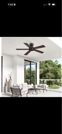 MOKSILED 42" Indoor/Covered Outdoor Quiet DC Motor Black Ceiling Fan with Remote