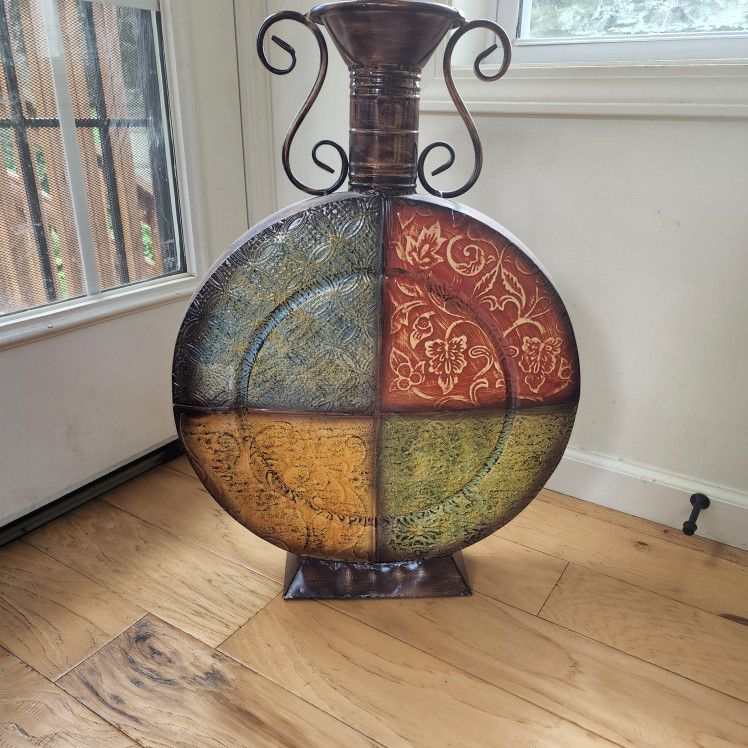 Tall Multi-Colored Metal Vase