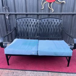 Metal Outdoor Patio Bench w/ Cushions