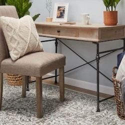 NEW 42-in Metal & Brown Wood Pine Writing Desk (30” H x 42” W x 18” D)