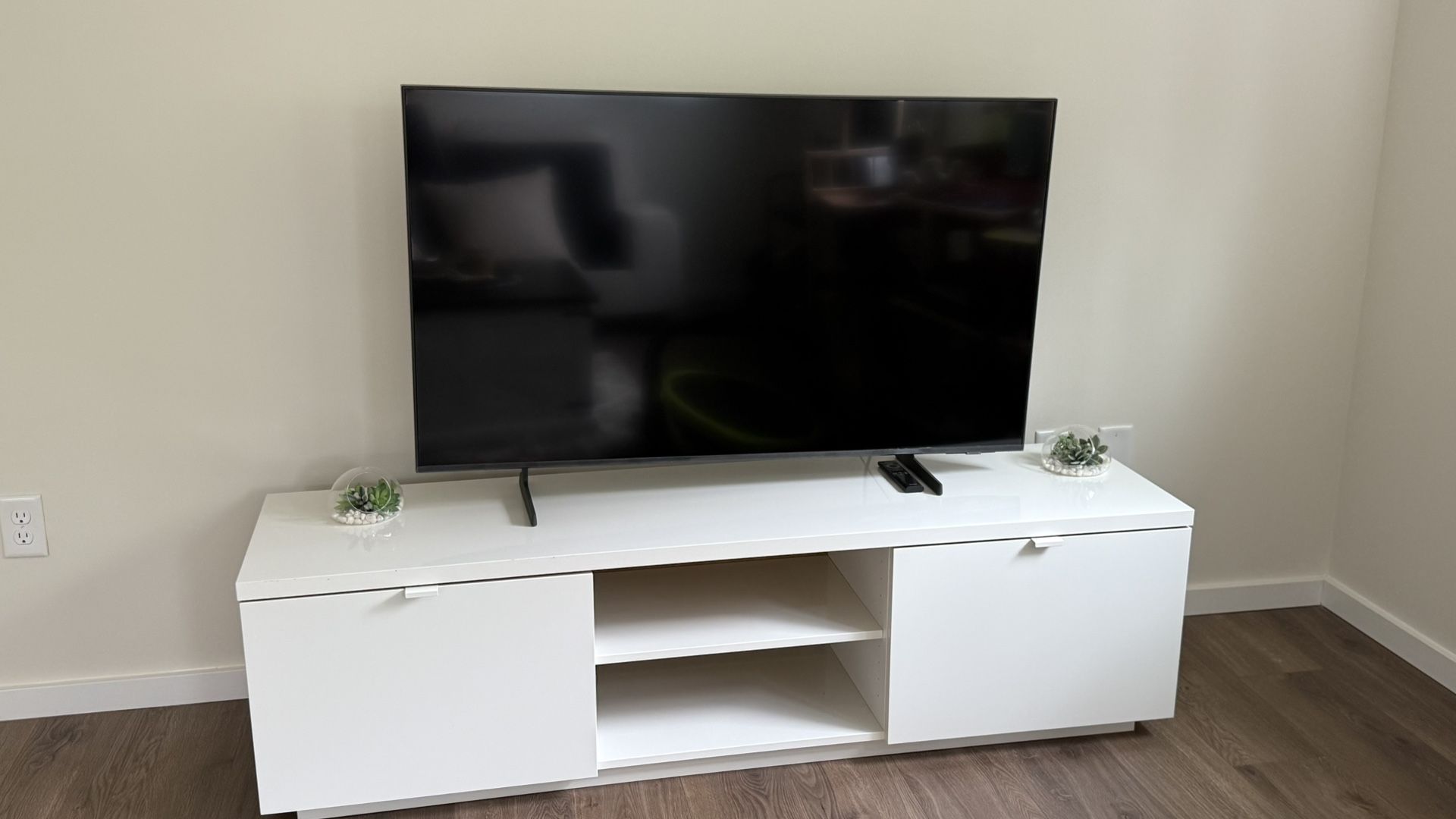 White Gloss TV Stand, 63" Wide, with Adjustable Shelves and Ample Storage