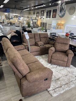 Brown Reclining Sofa, Loveseat  And Reclining Chair