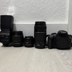 canon rebel t7 with lenses and external flash 
