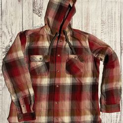 Carhartt Womens Multicolor Plaid Button-Up Pockets Hooded Shirt Jacket / Size Large