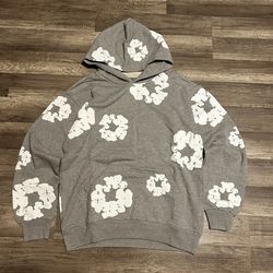 GREY DENIM TEAR HOODIE