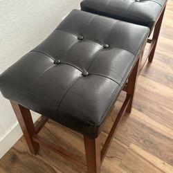 Black Faux Leather Stools – Set of 2 (Good Condition