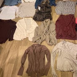 3 Sweaters, 1 Jean Jacket, 1 Fur/puff Vest, 7 Shirts