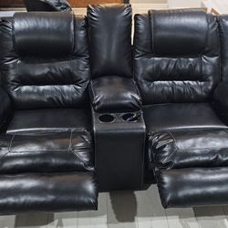 Blk Dual Leather Recliner 
