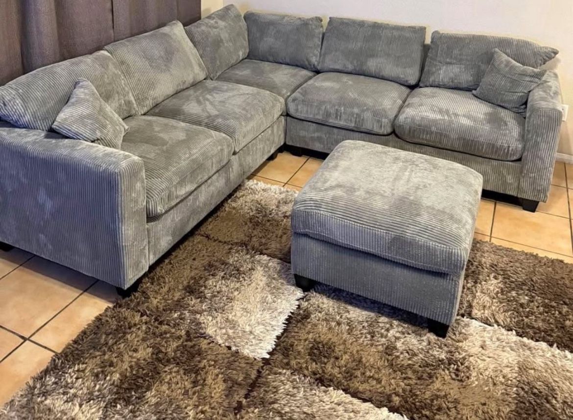 Living Room Set/ corduroy Sectional Sofa With Ottoman, Couch 