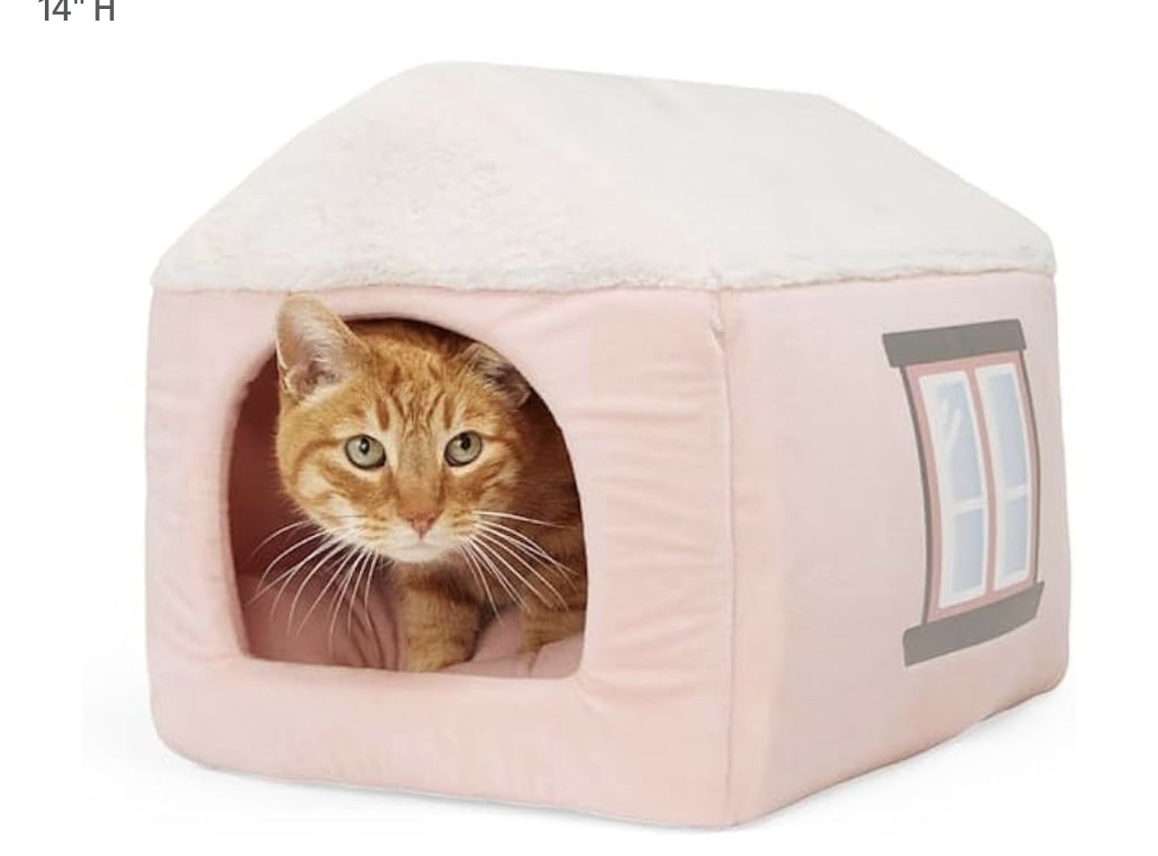 EveryYay Pink House Convertible Hooded Cat or Dig Bed 16" L X 14" W X 14" H