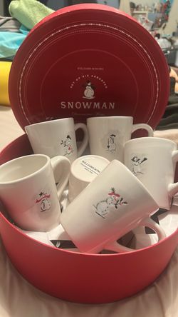 Williams Sonoma Set 6 Snowmen Mugs