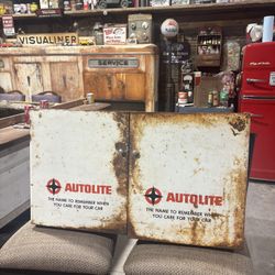 Vintage Auto Lite Parts Cabinet With Parts Inside. 