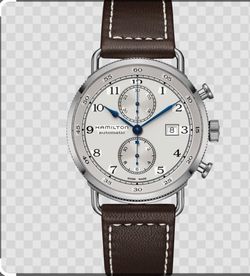 Hamilton Khaki Navy Automatic Chronograph Date 44mm Silver Dial Brown Leather
