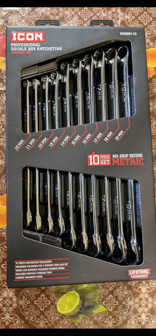 ICON Anti-Slip Grip Professional Metric Ratcheting Combination Wrench Set, 10-Piece

